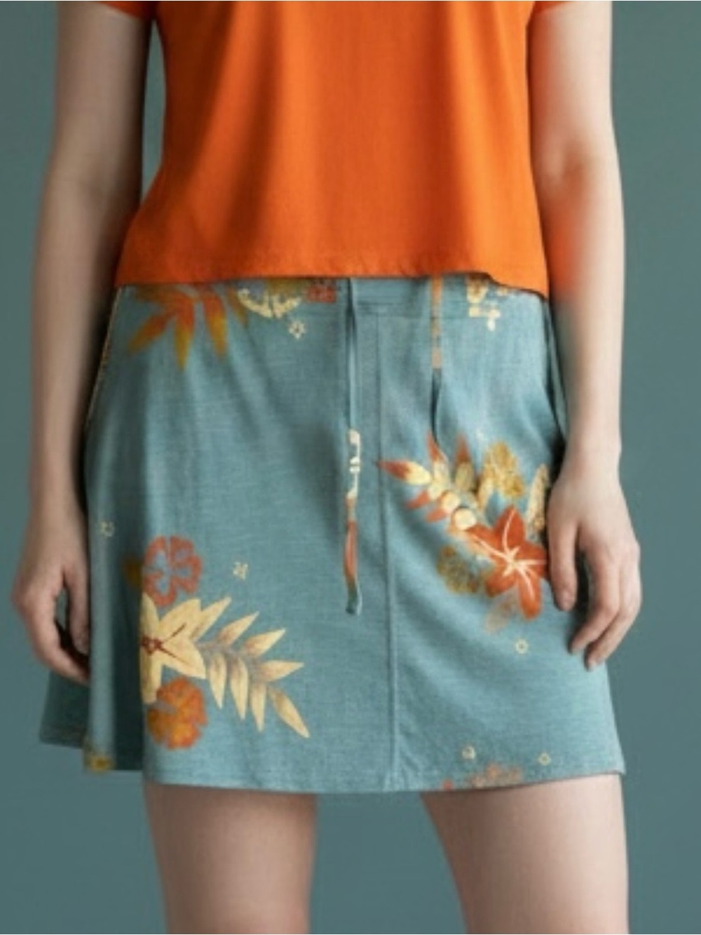 Toad&Co Seleena Skort Floral Print Organic Cotton Blend Blue/Orange